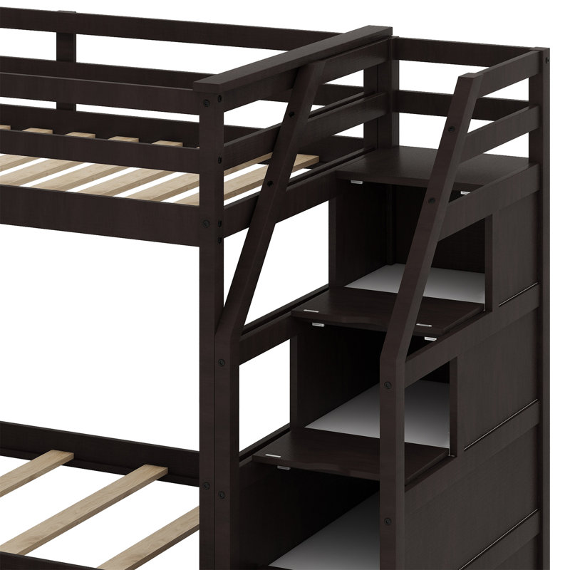 Iftekar Kids Bunk Bed with Trundle, Espresso, Full Over Full