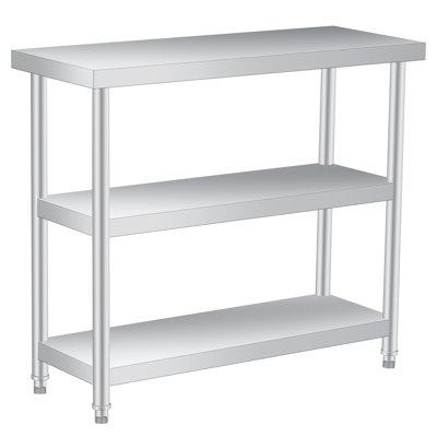 Table d'appoint de patio en acier inoxydable robuste - Table de préparation extérieure à 3 niveaux avec tablette de rangement, résistante à la rouille, facile à nettoyer, établi polyvalent pour la cuisine, le restaurant et le garage - 14 x 36 x 34 po, sans roues