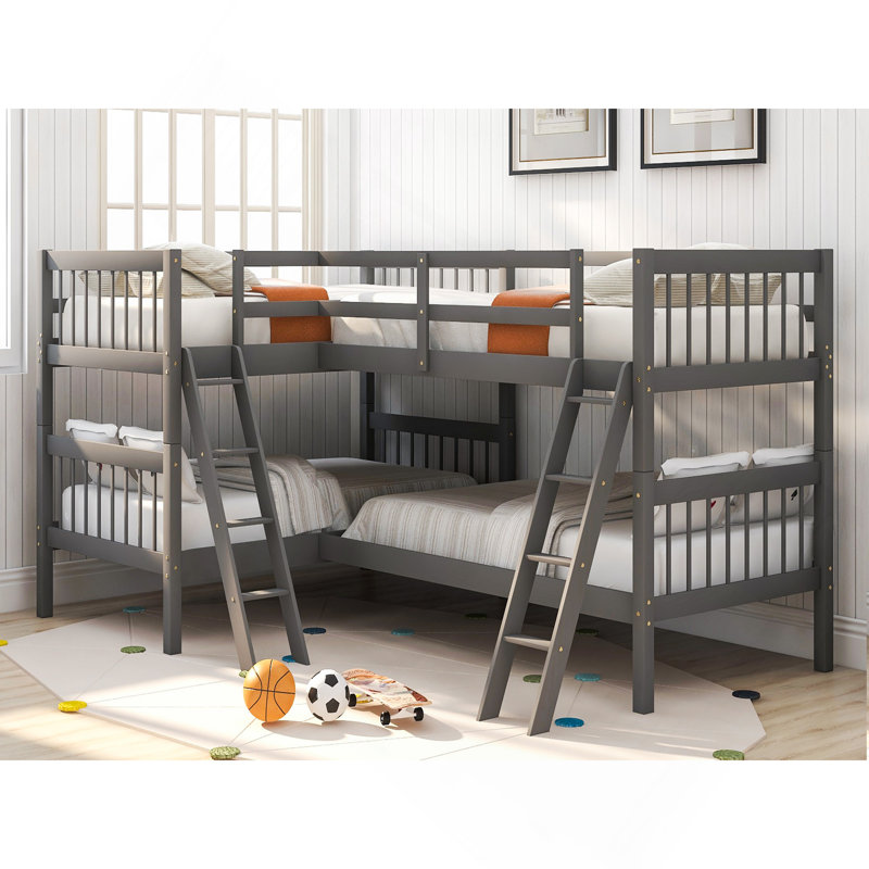 L-Shaped Bunk Bed With Ladder,Twin Size-Grey