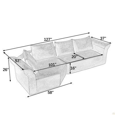 Modern Minimalist Modular Sectional Sofa, Left Arm, Wide Armrests & Throw Pillows, Elegant Curved Corner Sofa for Living Room & Bedroom-Beige