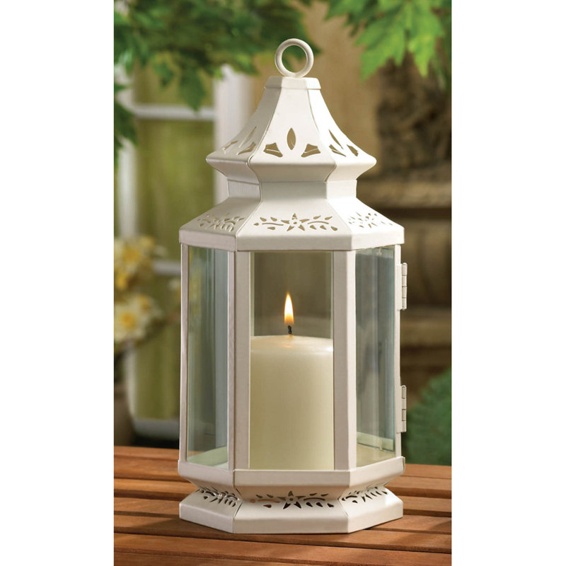 Victorian Candle Lantern | Vintage Gothic Black Metal Decor, White