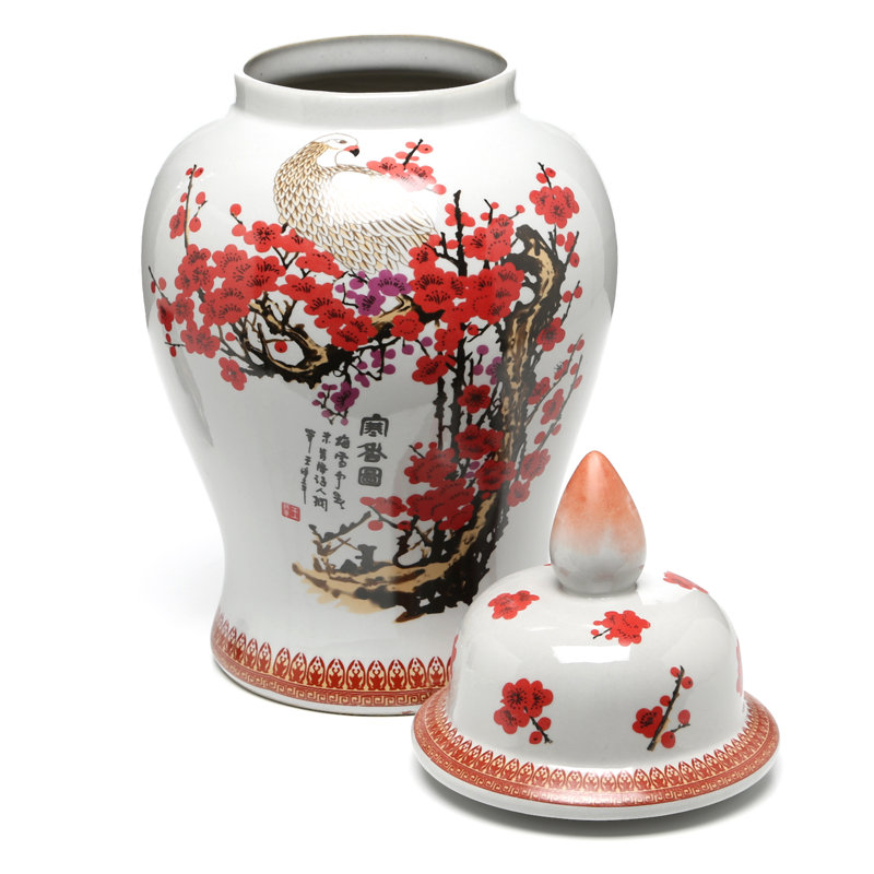 Timeless Chinese Temple Jar, White Cherry Blossom, 18"