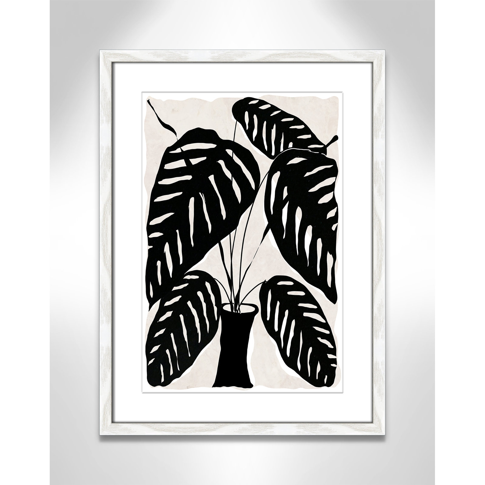 Black and White Potted Plant I Print, 23" H x 17" W x 0.75" D, White Framed