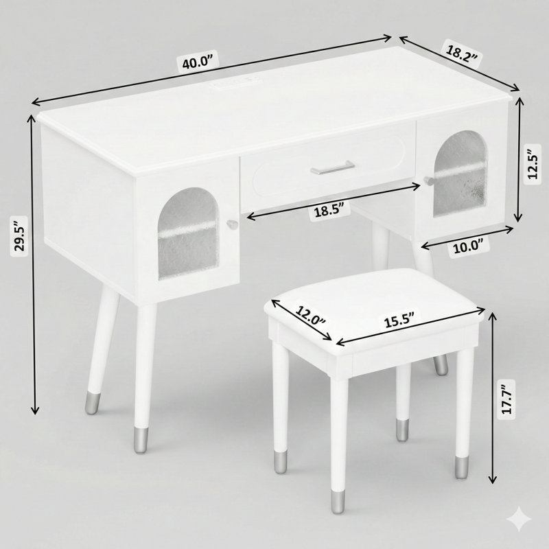 Ensemble de coiffeuse et coiffeuse Elegant. Une coiffeuse moderne avec un organisateur, peut également servir de bureau d'écriture, et comprend un port de charge, en noir.