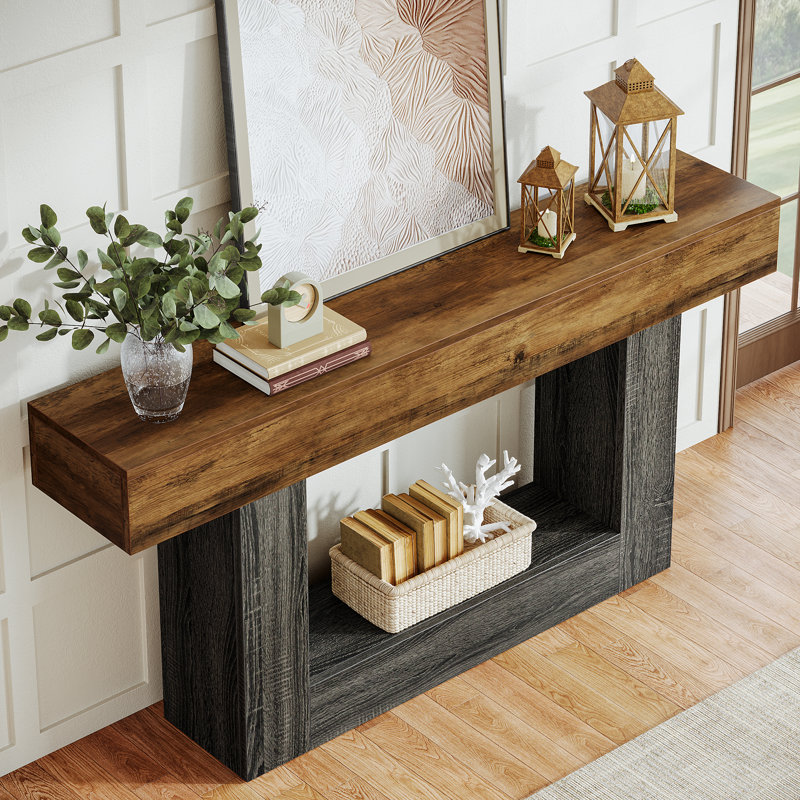 63" Wood Narrow Console Table for Entryway, Foyer, Entrance, Brown, Gray