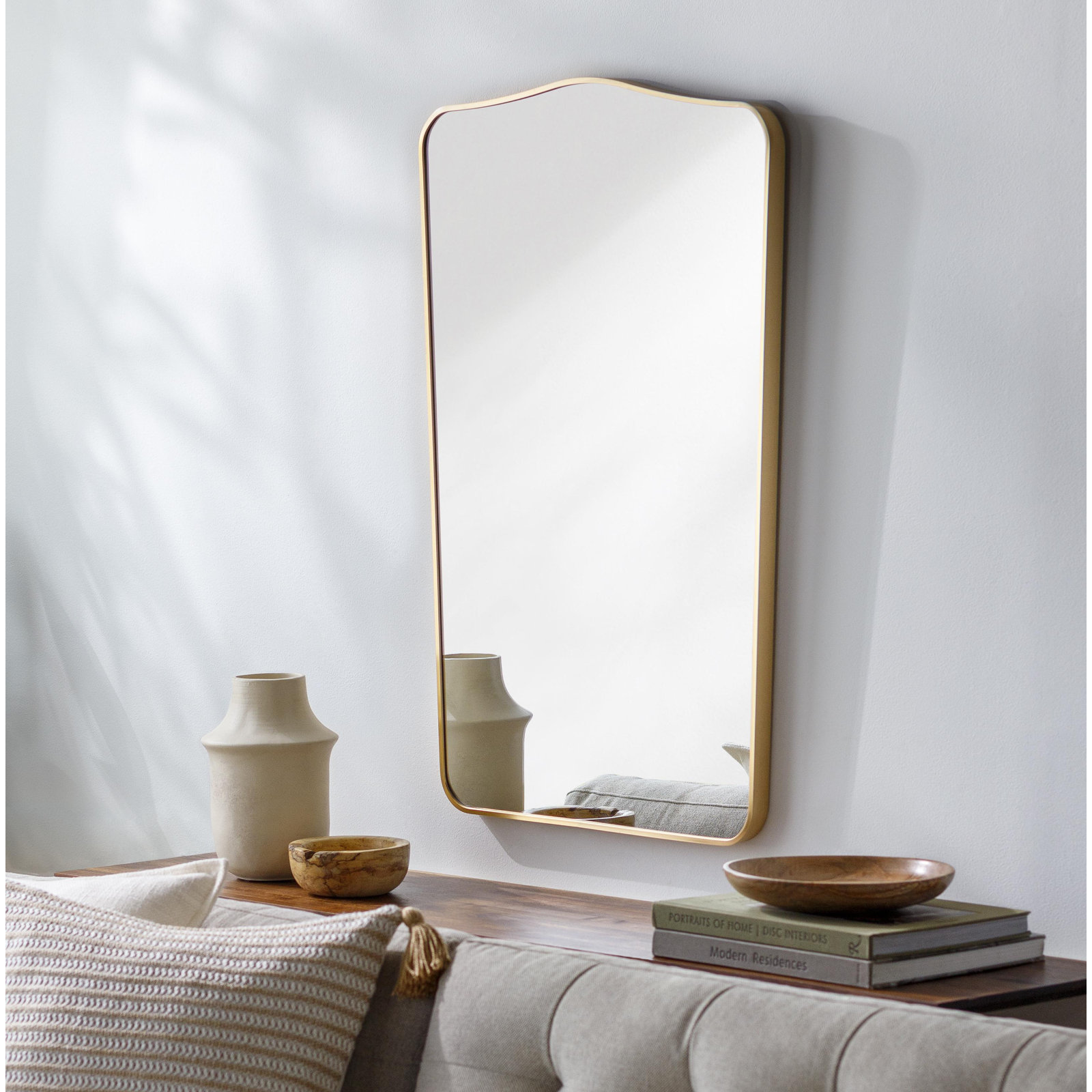 Bellona Aluminum Arch Wall Mirror, Gold