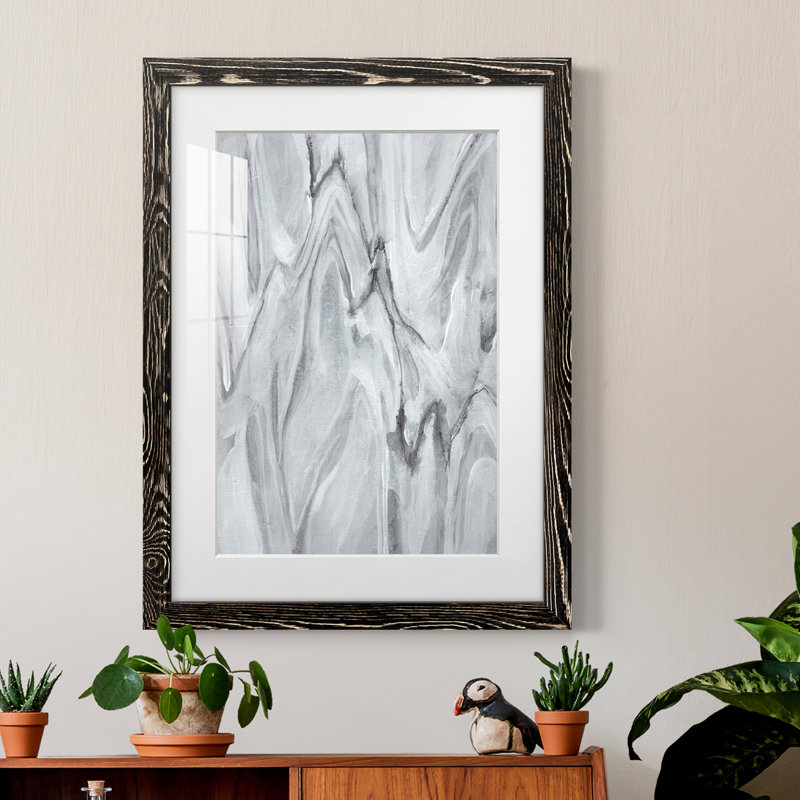 Marbré blanc III - peinture encadrée, Cadre noir, H 44 po x l 31 po x P 1 po