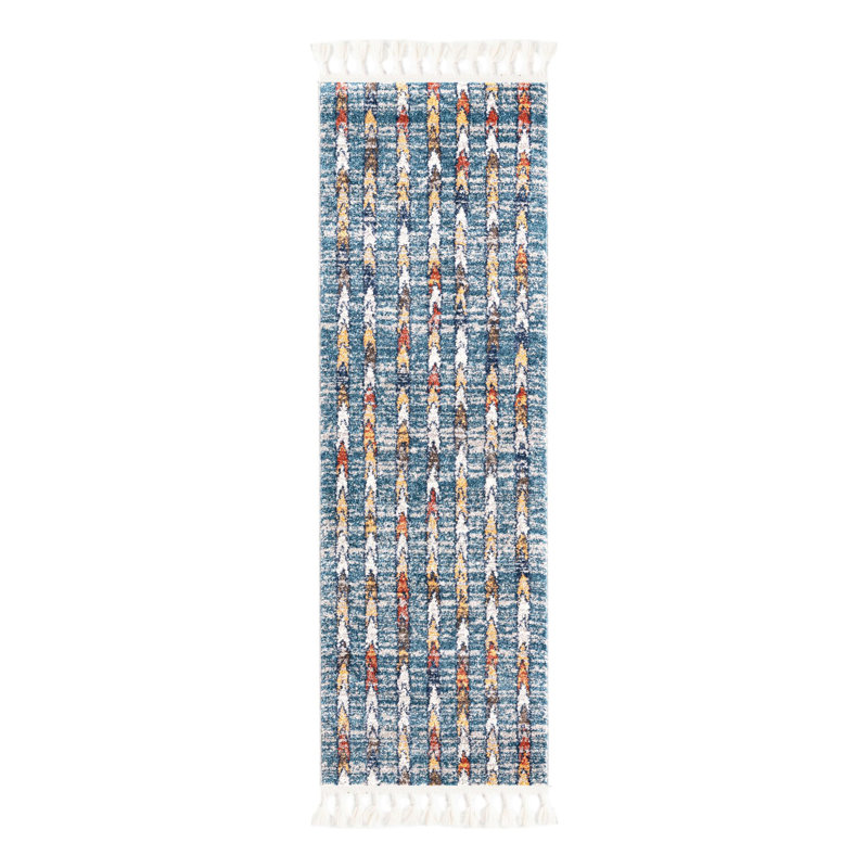 Tapis bleu / blanc cassé / brun clair / rouge Eells, Tapis de couloir 2 pi x 6 pi