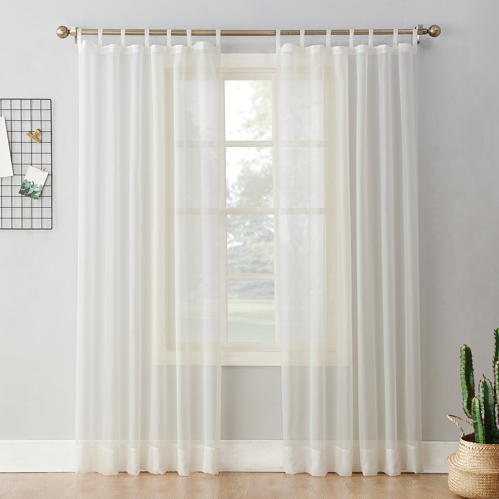 Polyester Sheer Tab Top Curtain Panel, 59"W x 84"L, Eggshell