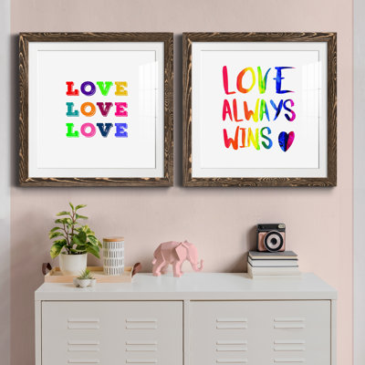 «Love Love Love», ensemble de 2 encadrements d'art textuel
