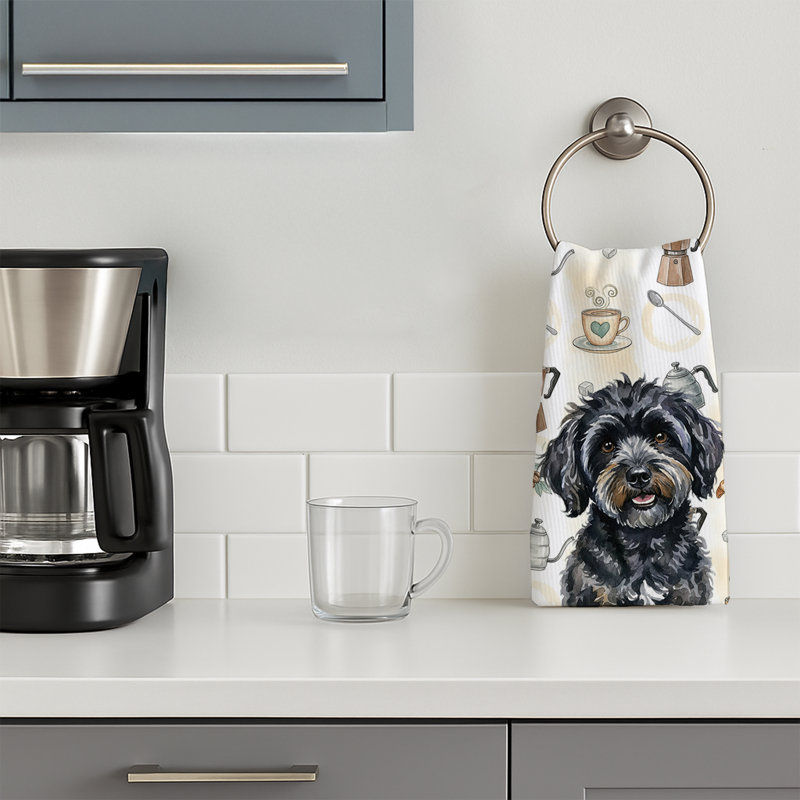 Black Havanese Coffee Bar Kitchen Towel, Black Havanese