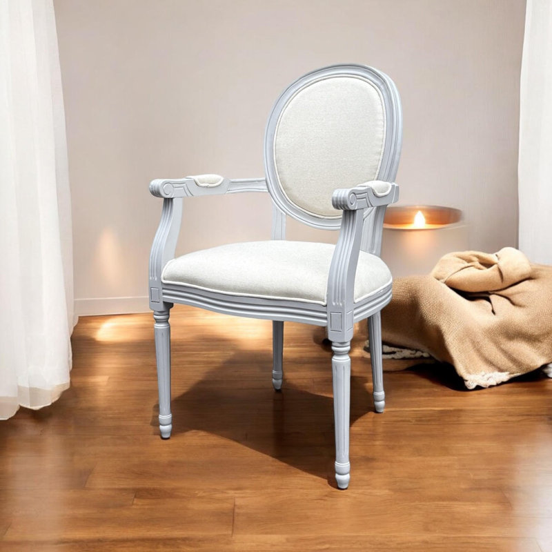 Stylish 45cm H Linen Grey King Louis Back Armchair – Comfortable Seating for Living Room, Office, or Lounge