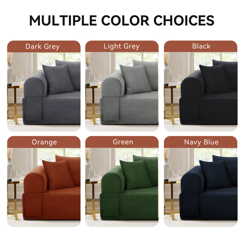 Boneless Modern 3-Seater Sofa with Deep Seat, No Assembly Required, Modern Corduroy Couch with 2 Pillows, Lazy Compression Sofa for Living Room Bedroom, Hybrid Sofa in a Box
