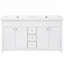 Meuble-lavabo avec lavabo double en résine, 3 tiroirs, 4 portes et mécanisme de fermeture en douceur pour les salles de bain de taille moyenne à grande