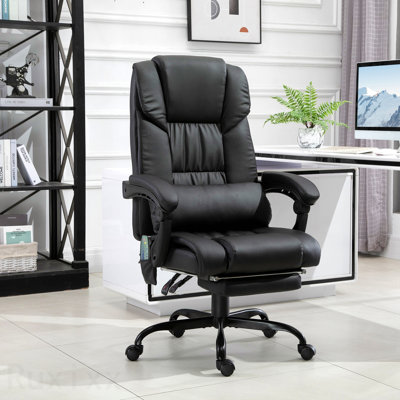 Fauteuil de bureau noir à haut dossier de massage, avec 6 points de vibration, fauteuil d'ordinateur inclinable en cuir PU, fauteuil de bureau ergonomique, avec repose-pieds réglable en hauteur et télécommande