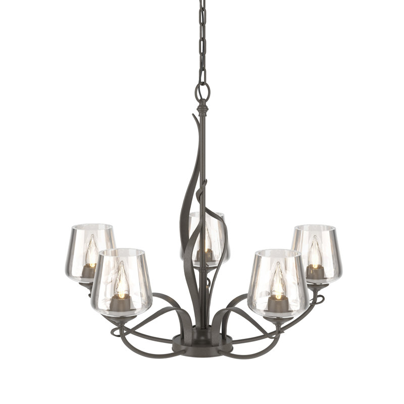 Flora 5 - Light Candle Style Classic / Traditional Chandelier, Clear Dome, Dark Smoke