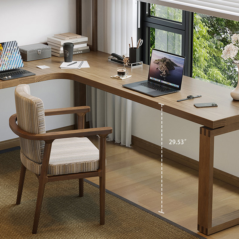 Bureau en bois massif en L noyer clair, Retour à gauche, H 74,8 po x l 70,87 po x P 47,24 po