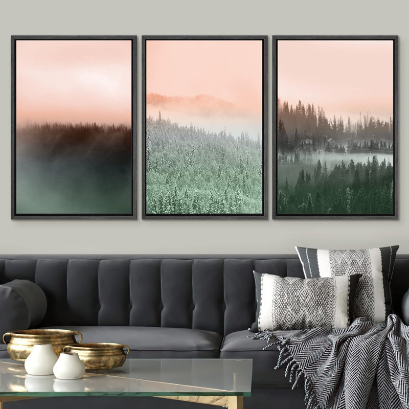 «Duotone Orange Green Mountain Forest Nature Landscape», 3 pièces, Noir, H 24 po x l 16 po