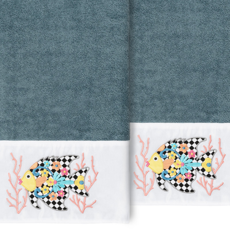 Ensemble de serviettes de bain 2 pièces en coton FELIZ, Bleu sarcelle