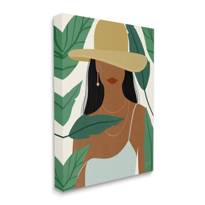 " Smiling Woman Wearing Sun Hat Drifting Leaves " by Birch&Ink