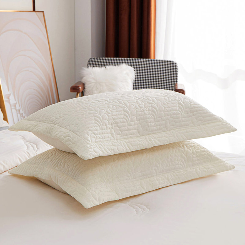 Quilted Floral Bed Pillow Shams, Off White/Leave, 20" x 26"