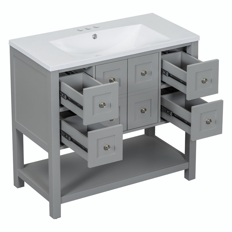 Meuble-lavabo 36 po avec lavabo encastré, Gris