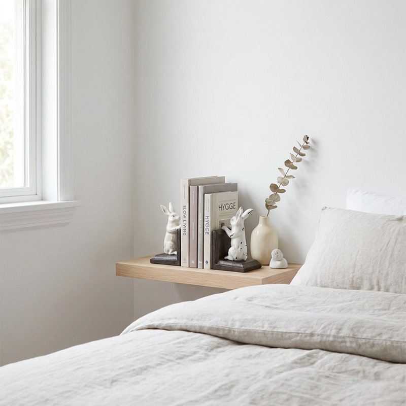 Ensemble de 2 serre-livres Vintage Lapin - résine blanche patinée avec base en fonte lourde, décor rustique