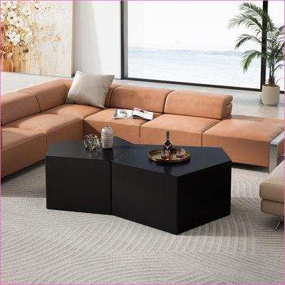 Ensemble de 2 tables basses géométriques noires peu encombrantes, faciles à nettoyer pour le salon