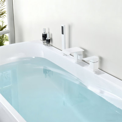 Solid Brass Deck Mounted Waterfall Roman Tub Filler with Hand Shower