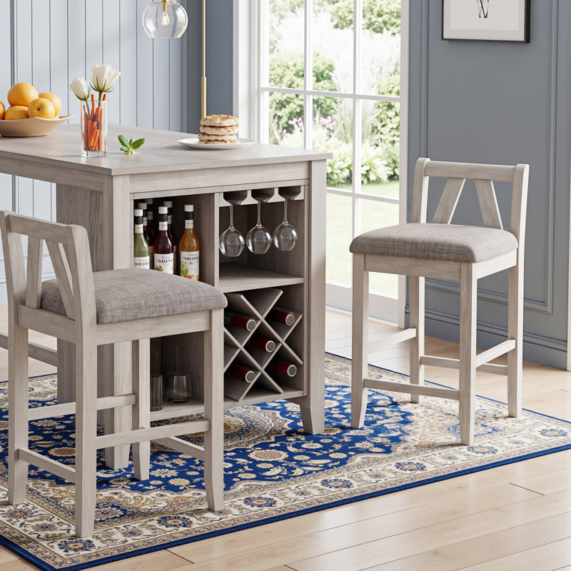 Ensemble de table de salle à manger 3 pièces en bois massif avec chaises, ensemble de table de salle à manger à hauteur de comptoir à 2 niveaux et chaises