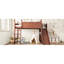 Lit mezzanine simple avec rangement, garde-robe et glissière amovible, structure en bois massif, assemblage facile, garde-robe de rangement aux tons naturels profonds, bois, sans sommier, aspect