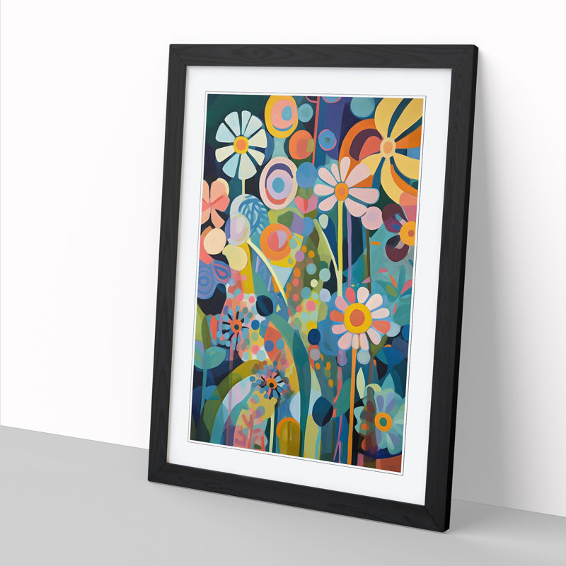 Retro Flowers Vol.1 - Single Picture Frame Print, Black, 46cm H x 34cm W x 2cm D