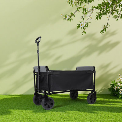 Collapsible Wagon with Wheels - 3 in 1 Lightweight Utility Camping Wagons Carts Foldable with 220lbs Weight Capacity, Cup Holders, for Pet Riding, Groceries, Camping, Shopping