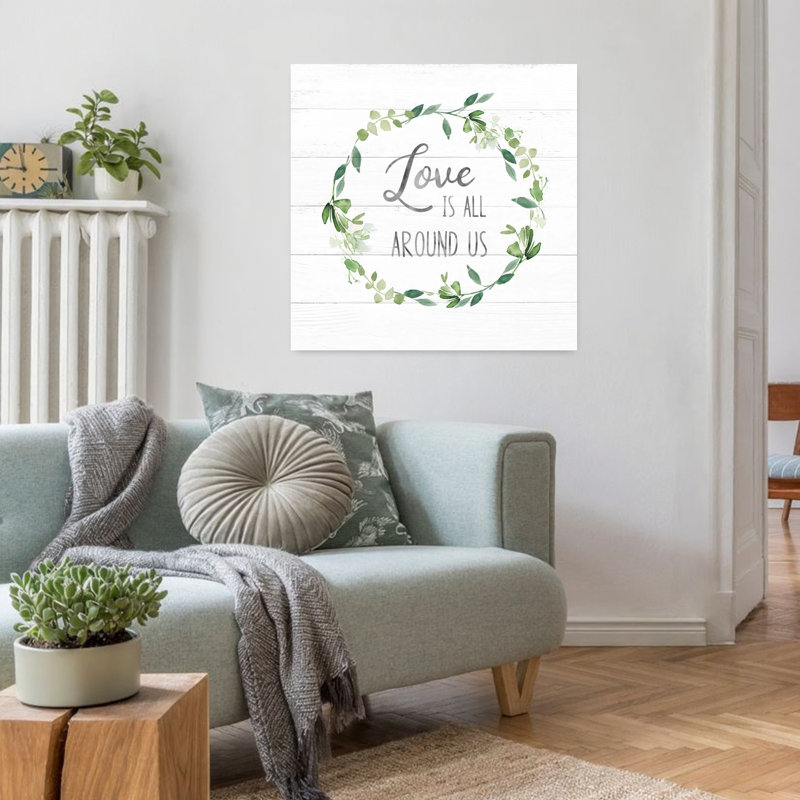 «Love Is All Around Greenery», art mural rustique romantique élégant, H 32 po x l 32 po
