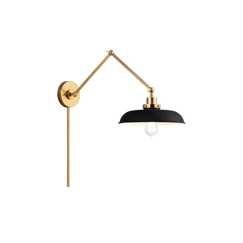 Wellfleet Double Arm Wide Task Sconce, Burnished Brass, Midnight Black