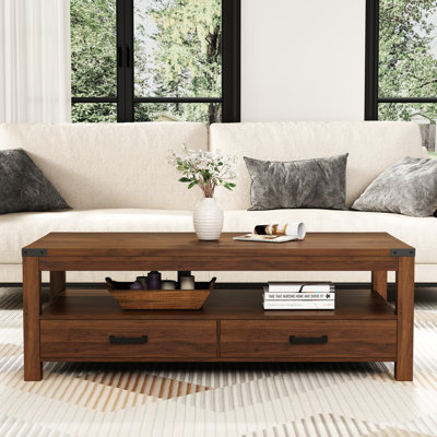Rectangular Coffee Table With Two Storage Drawer And 2-tier Storage Shelves by Latitude Run