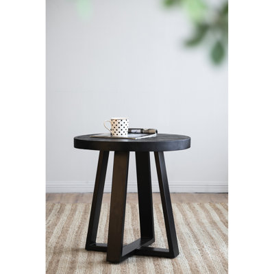Table basse noire 23,5 po x 24,5 po, style moderne à pieds croisés et en fer, pouvant accueillir des collations et des décorations, plateau rond de 24,5 po de hauteur avec base qui se chevauchent, décorations en bois