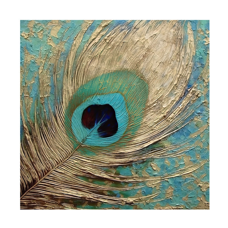  Art mural sur toile tendue - art mural Sasha «Peacock Impasto IV» pour le salon, la chambre à coucher ou le bureau - 35 x 35