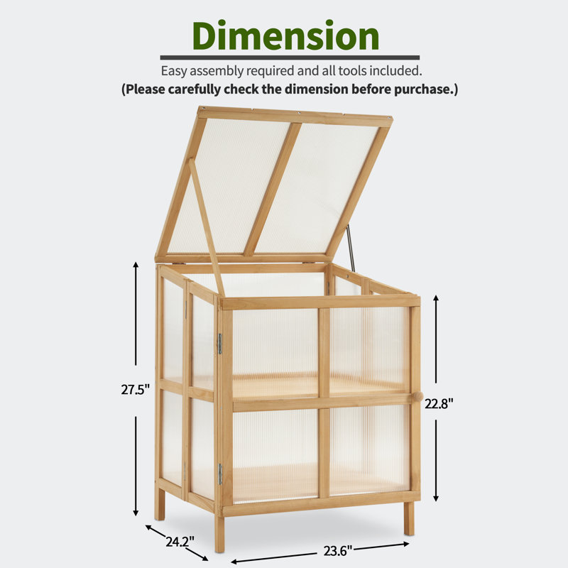 Natural Fir Wood 2-Tier Foldable Greenhouse with Polycarbonate Panels