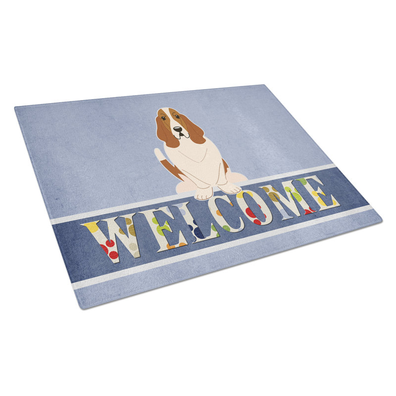 Planche à découper hound basset en verre trésors caroline Welcome Dog