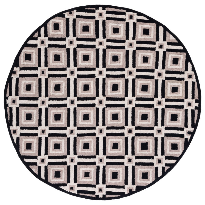 Tapis noir / gris à motif géométrique crocheté à la main Hayes