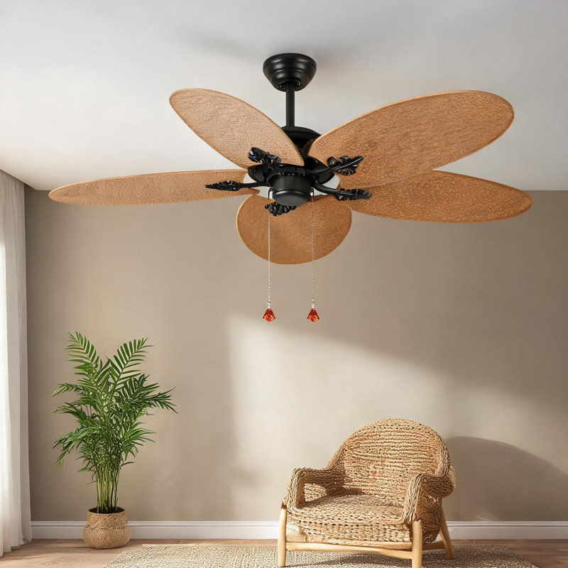 Ventilateur de plafond en bois d'acacia pour chambre à coucher avec débit d'air saisonnier et débit d'air silencieux, 52 po