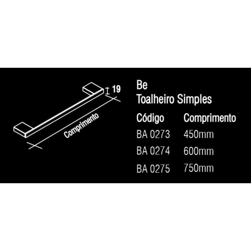 Barre à serviettes murale 14,5" Be, H 0,75 po x l 17,75 po x P 2,25 po