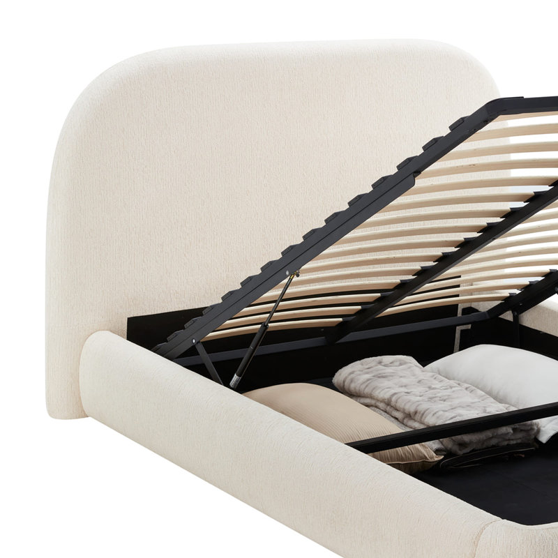 Modern Upholstered Storage Bed with Curved Headboard , Queen