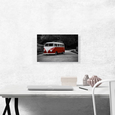«Red Bus», rouge et blanc, «Vintage Van Bus», reproduction de photo sur toile tendue