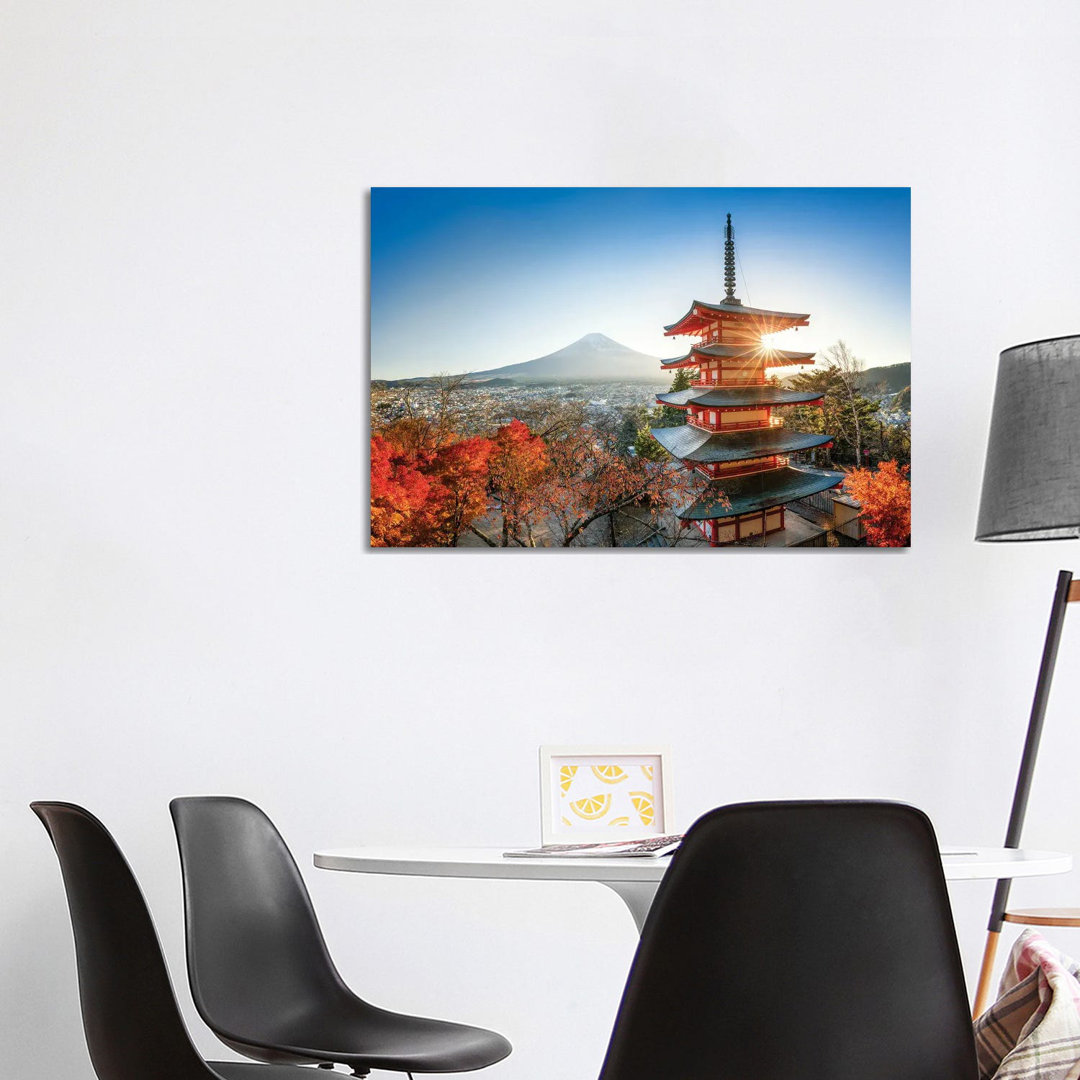 Chureito Pagoda With Mount Fuji In Autumn Season by Jan Becke - Wrapped Canvas Print