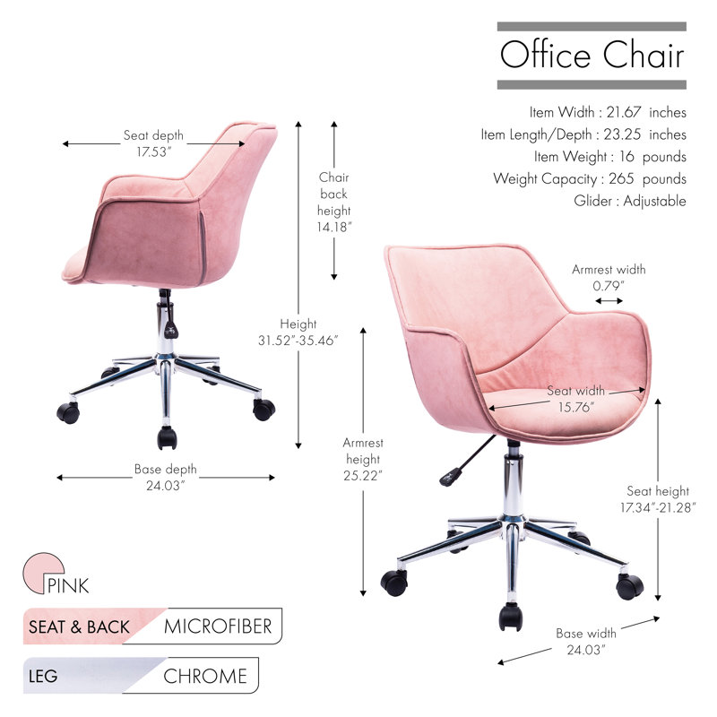 Chaise de travail en microfibre Cindy, Rose