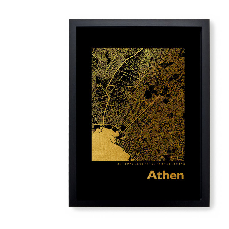 Athens Map - Single Picture Frame Print, 42.5cm H x 32.5cm W x 3.5cm D