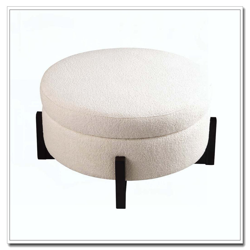 Repose-pieds beige avec rangement en chenille beige