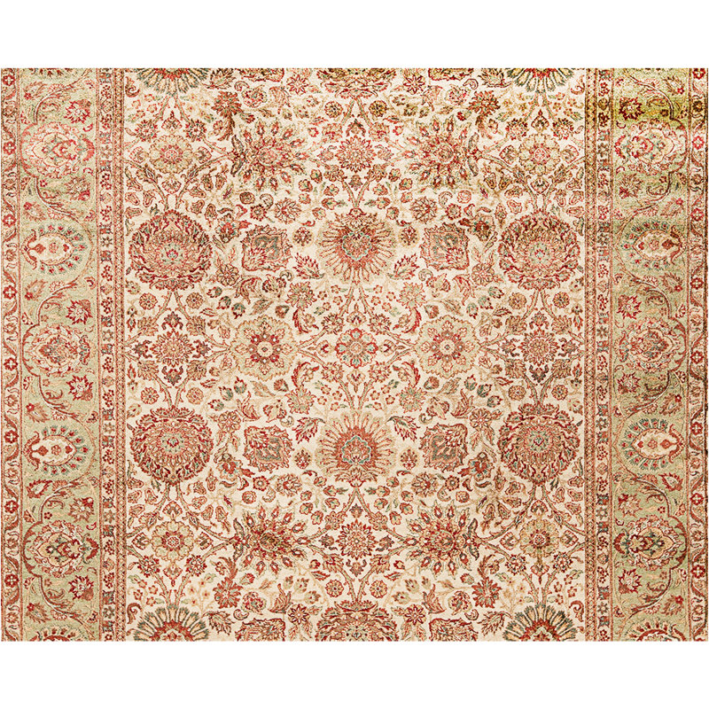 Tapis crème et vert noué à la main de haute qualité